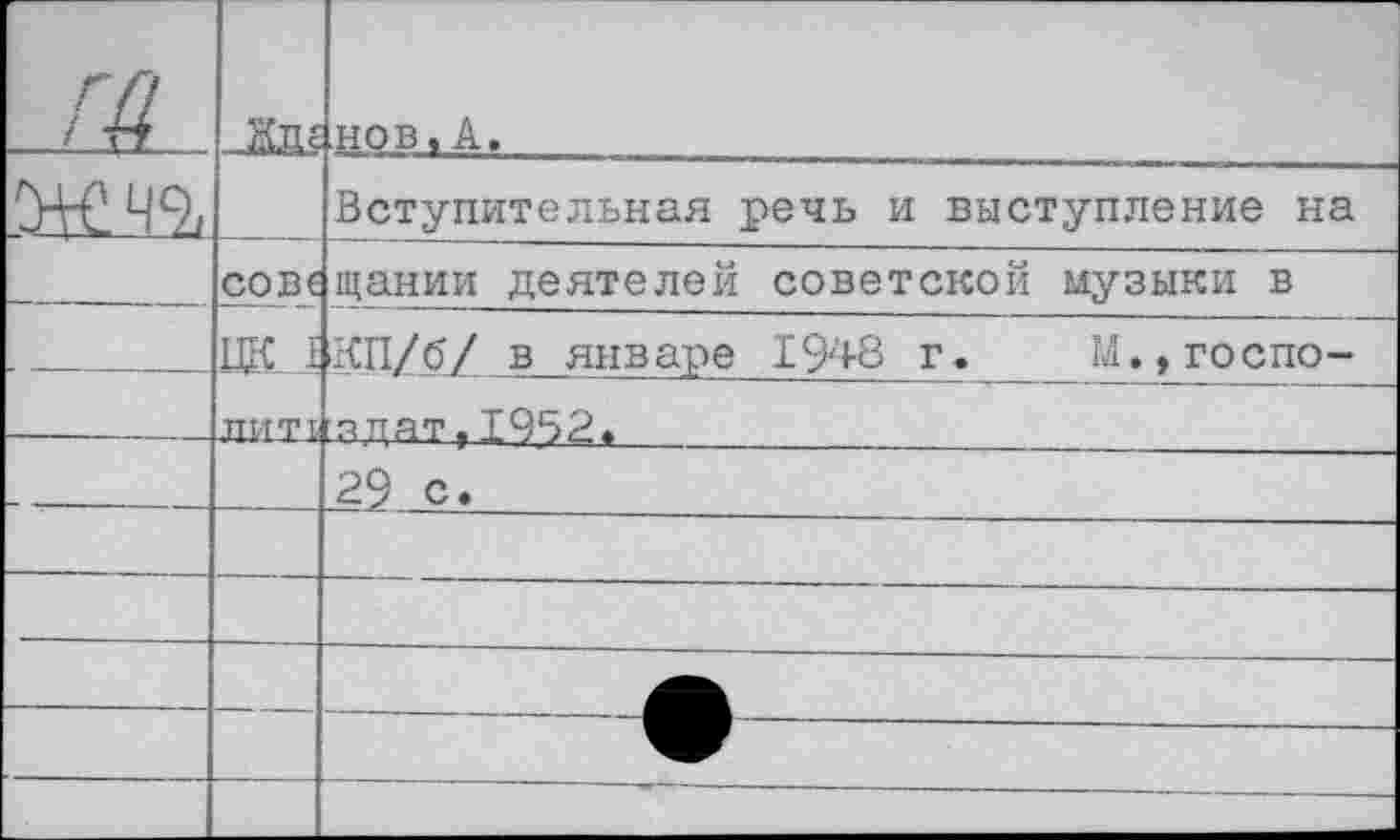 ﻿Лк.		нов,А.
		Вступительная речь и выступление на
—	сове Щ{ I	щании деятелей советской музыки в КП/б/ в январе 1948 г.	1Л.,госпо-
	ЛИТЛ	•адат. 1952,
		29 с.
		
		
		
—		